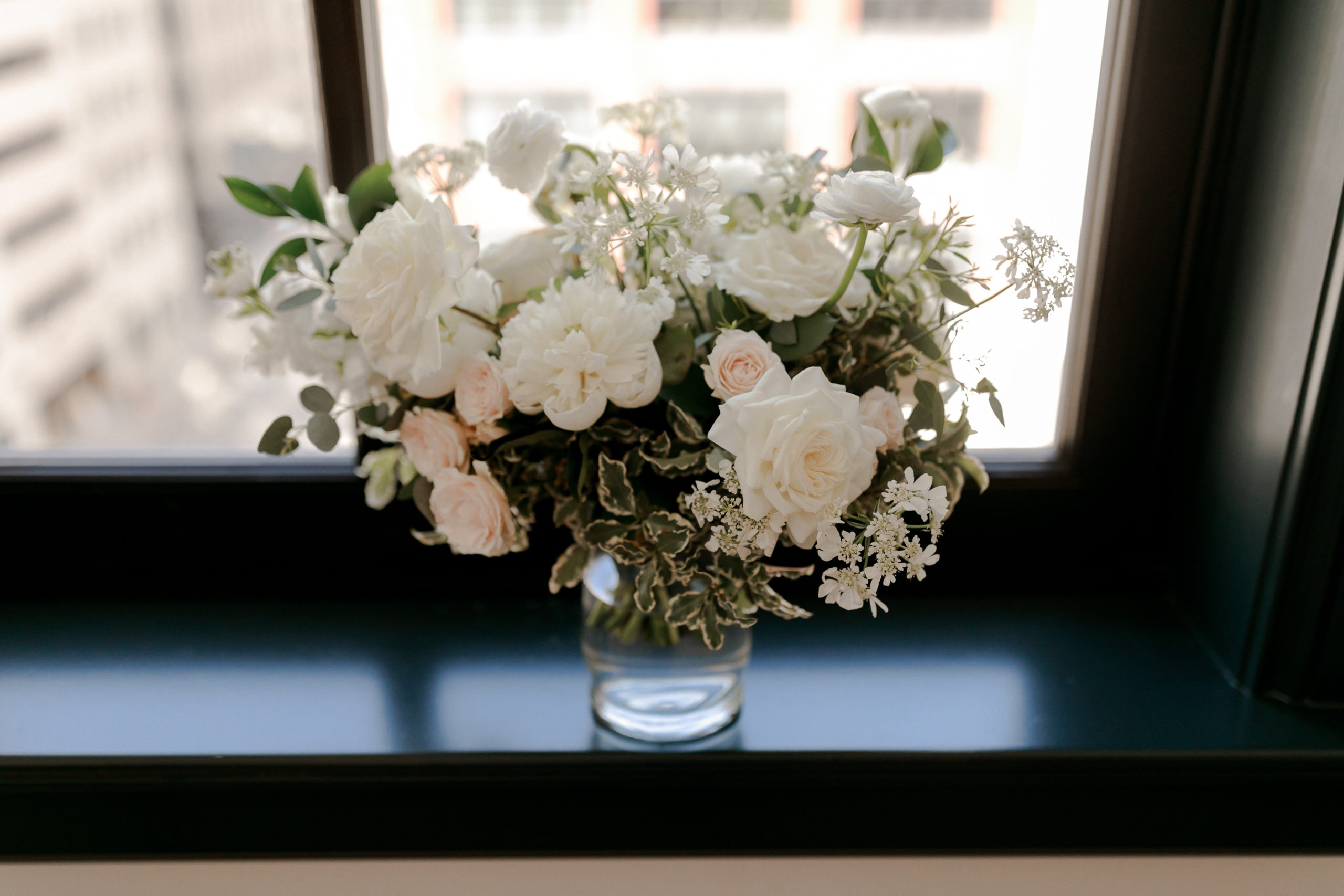 white bridal bouquet at the Shinola Hotel