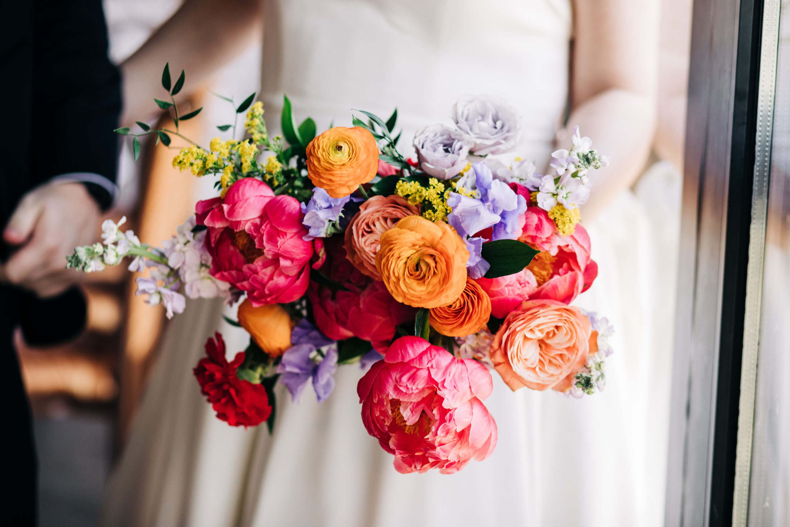 Colorful summer bridal bouquet for Frankenmuth Brewery Wedding in Michigan