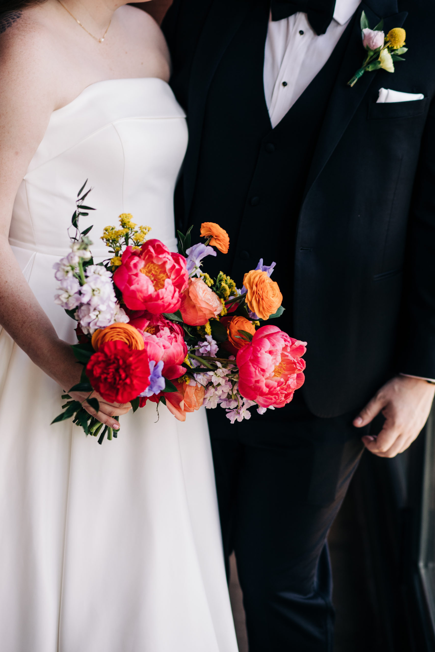 Colorful and bright bridal bouquet for summer wedding